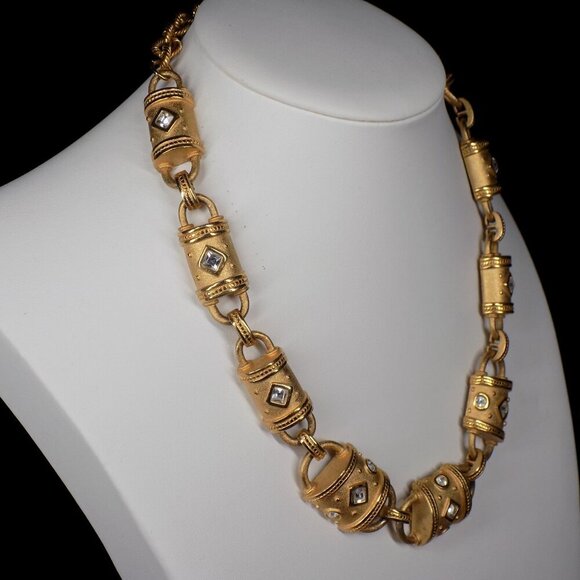 Vintage Moghul Style Matte Gold Tone Necklace Runway Etruscan Chunky Statement - Picture 4 of 12